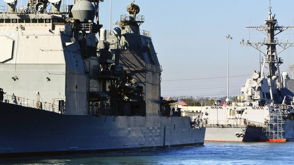 2 Navy ships in harbor